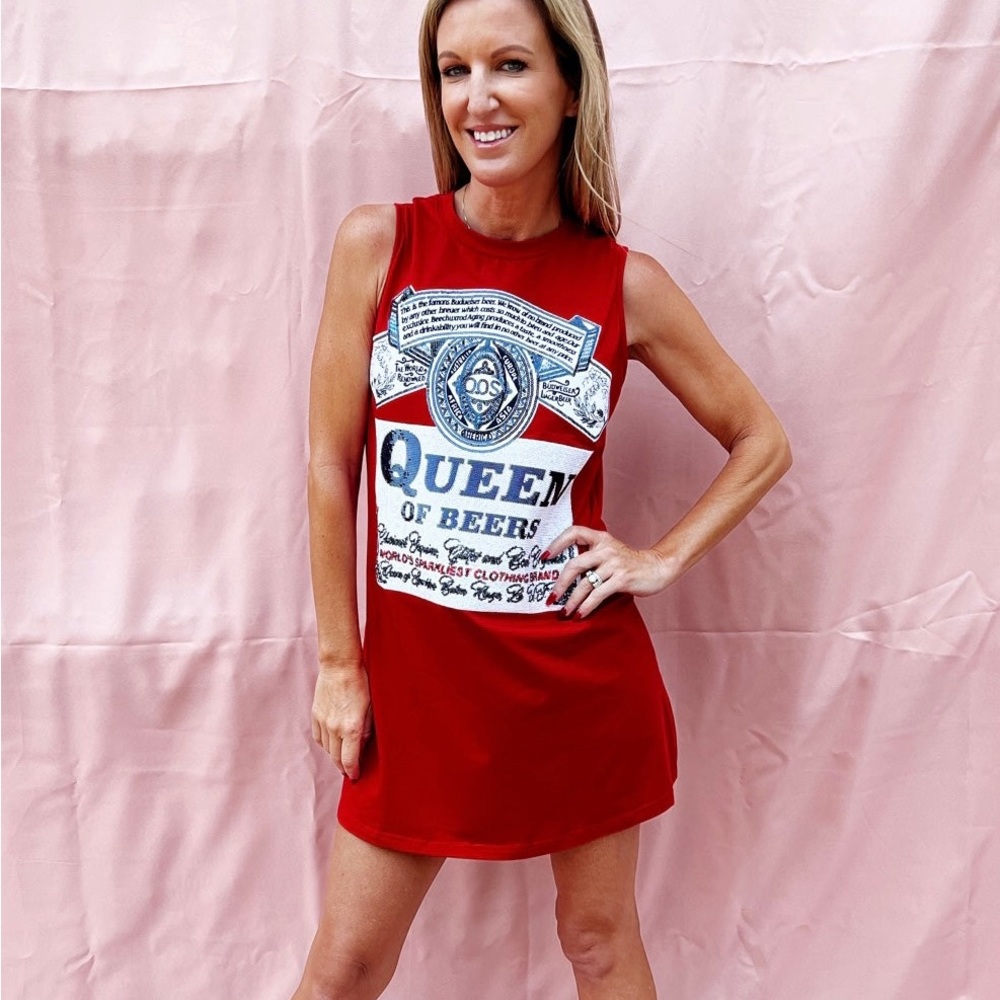 NEW QUEEN OF SPARKLES queen of beers tank tee dress in red
